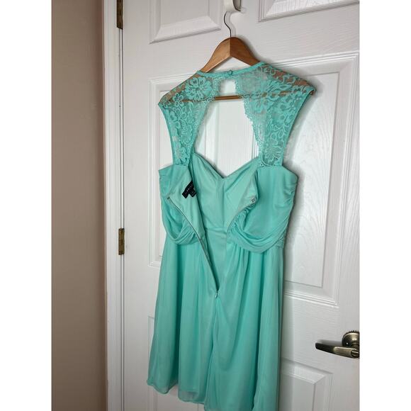 Scarlett Women's Mint Dress Lace Detail Sleeves Pleated Bridesmaid Size 16 - Picture 10 of 15
